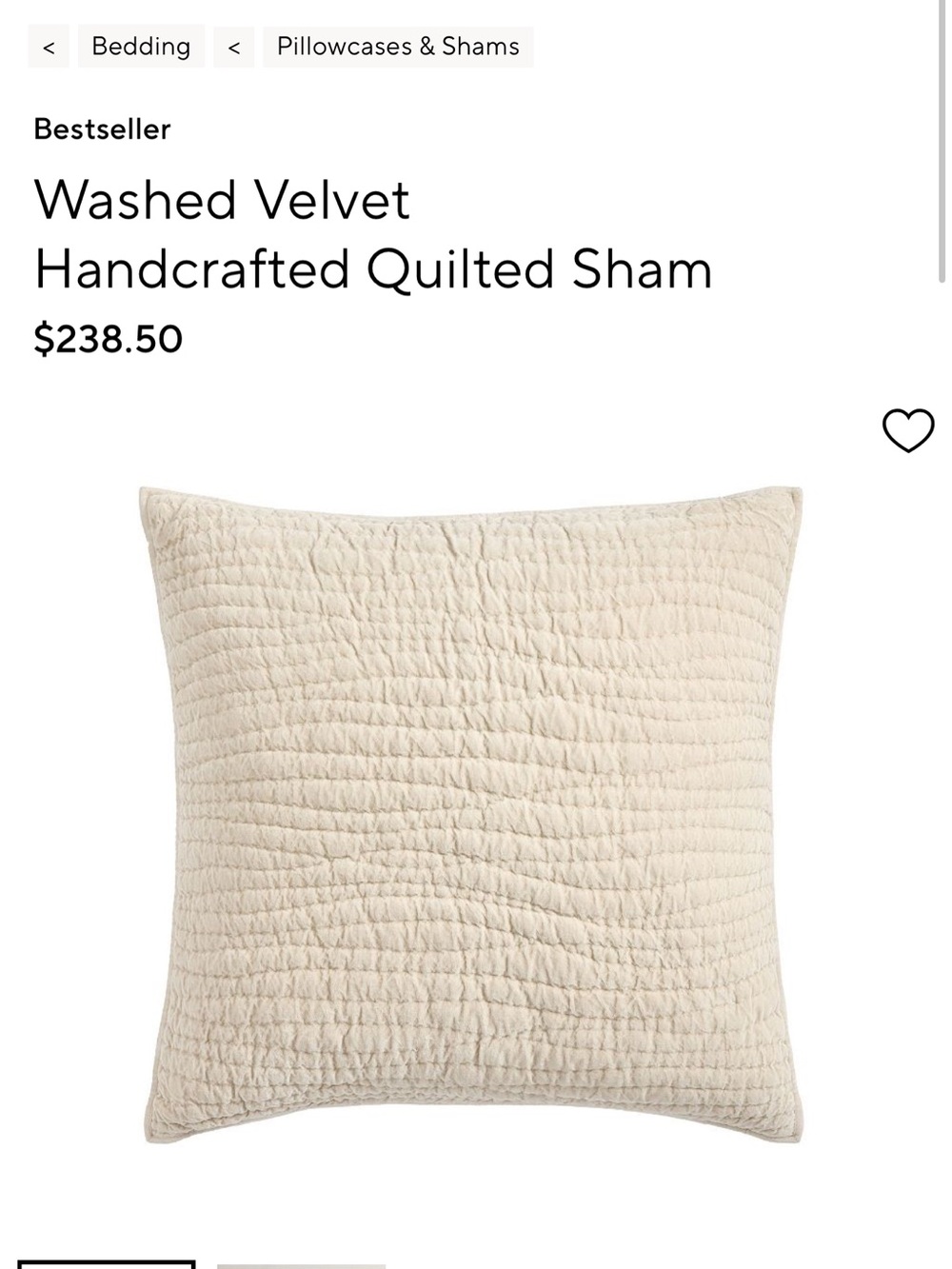 Pottery Barn Washed Velvet Handcrafted Quilted Sham Set of 3